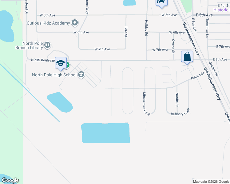 map of restaurants, bars, coffee shops, grocery stores, and more near 984 Marquette Loop in North Pole