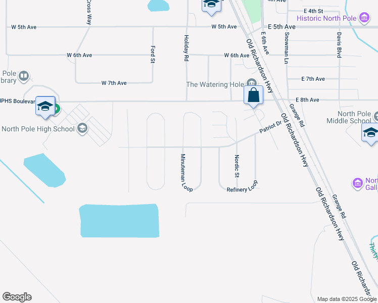 map of restaurants, bars, coffee shops, grocery stores, and more near 249 Patriot Drive in North Pole