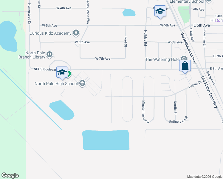 map of restaurants, bars, coffee shops, grocery stores, and more near 831 Shellinger Street in North Pole