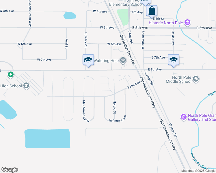 map of restaurants, bars, coffee shops, grocery stores, and more near 2652 Golden Eagle Loop in North Pole