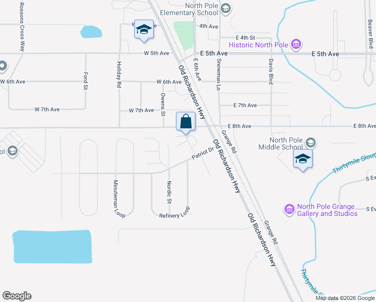 map of restaurants, bars, coffee shops, grocery stores, and more near 2690 Bald Eagle Court in North Pole