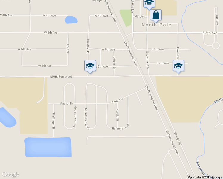 map of restaurants, bars, coffee shops, grocery stores, and more near 2652 Golden Eagle Loop in North Pole