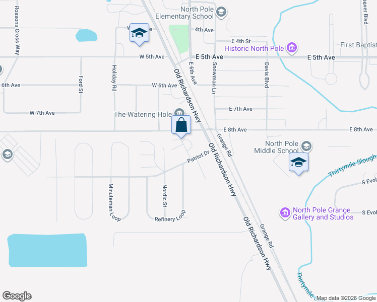 map of restaurants, bars, coffee shops, grocery stores, and more near in North Pole