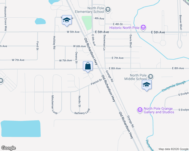 map of restaurants, bars, coffee shops, grocery stores, and more near 2690 Bald Eagle Court in North Pole
