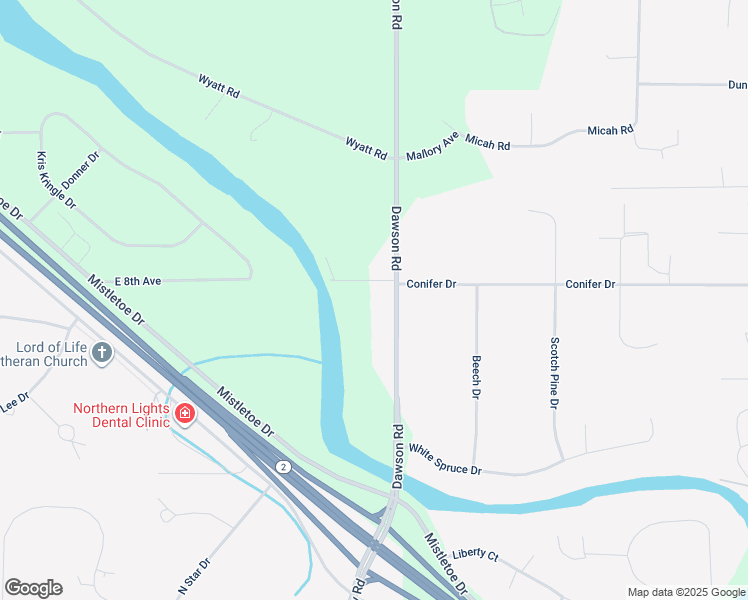 map of restaurants, bars, coffee shops, grocery stores, and more near 2667 Dawson Road in North Pole