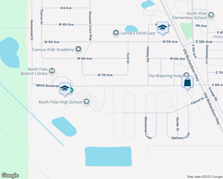 map of restaurants, bars, coffee shops, grocery stores, and more near 2649 War Eagle Court in North Pole