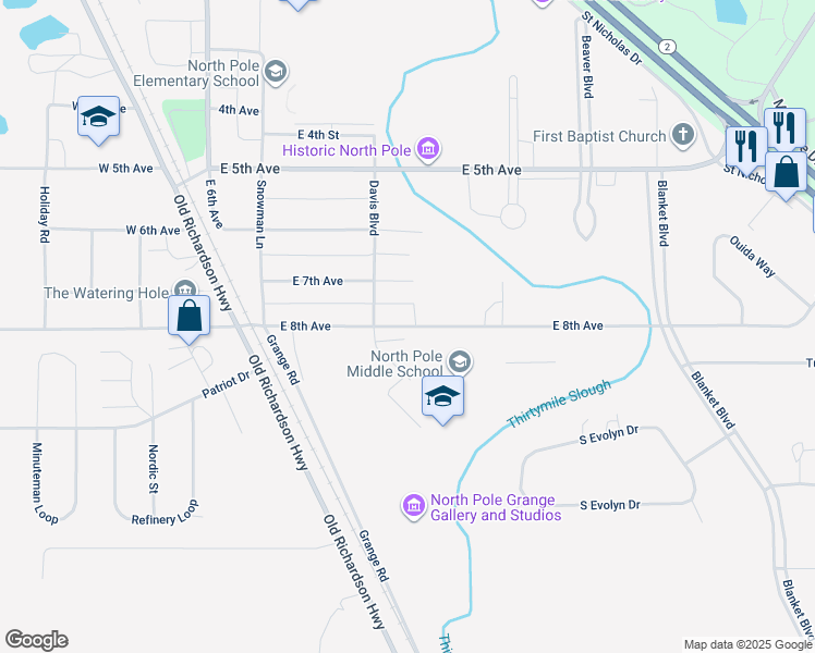 map of restaurants, bars, coffee shops, grocery stores, and more near 300 East 8th Avenue in North Pole