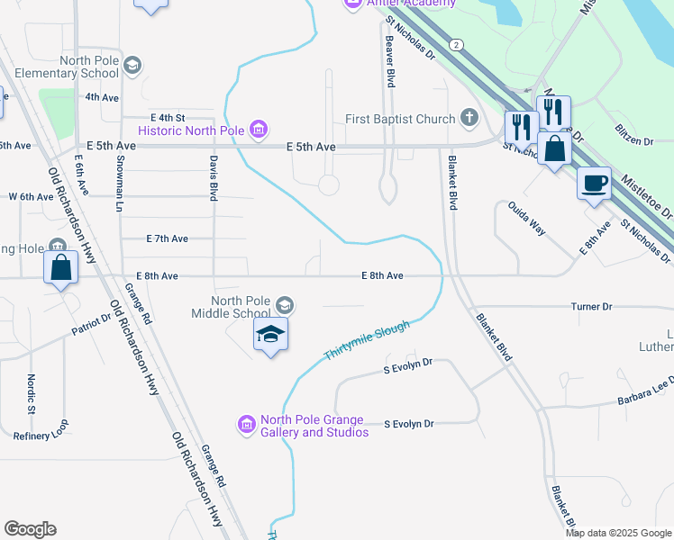 map of restaurants, bars, coffee shops, grocery stores, and more near 353 East 8th Avenue in North Pole