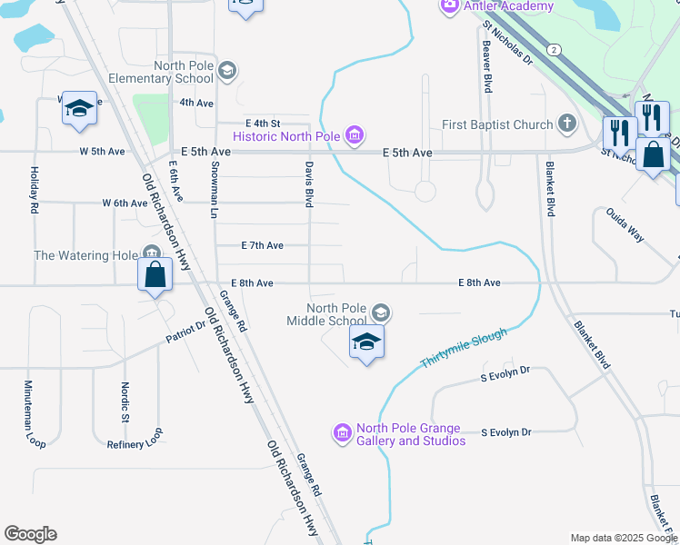 map of restaurants, bars, coffee shops, grocery stores, and more near 353 East 8th Avenue in North Pole