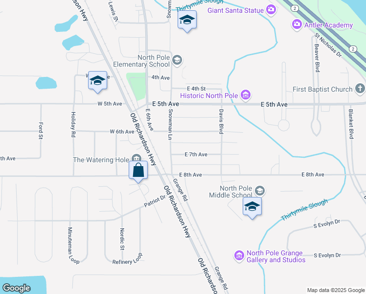 map of restaurants, bars, coffee shops, grocery stores, and more near 113 East 7th Avenue in North Pole