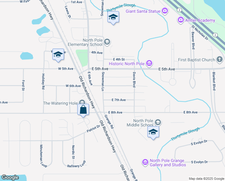 map of restaurants, bars, coffee shops, grocery stores, and more near 120 East 6th Avenue in North Pole