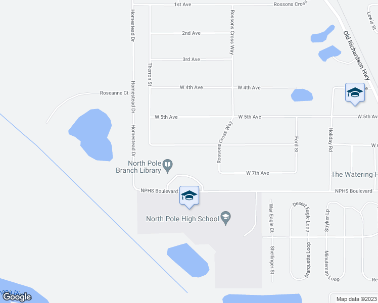 map of restaurants, bars, coffee shops, grocery stores, and more near 644 West 6th Avenue in North Pole