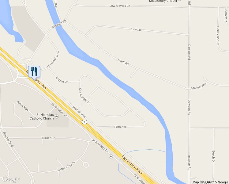 map of restaurants, bars, coffee shops, grocery stores, and more near 3200 Kris Kringle Drive in North Pole