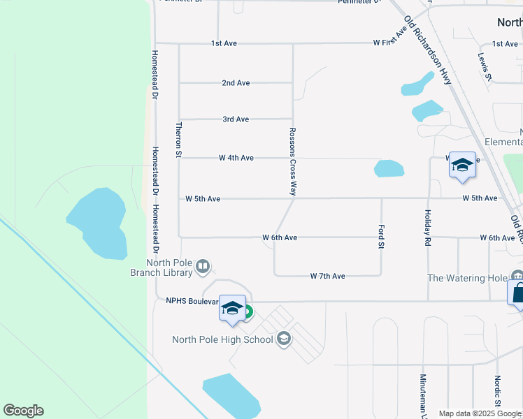 map of restaurants, bars, coffee shops, grocery stores, and more near 622 West 5th Avenue in North Pole