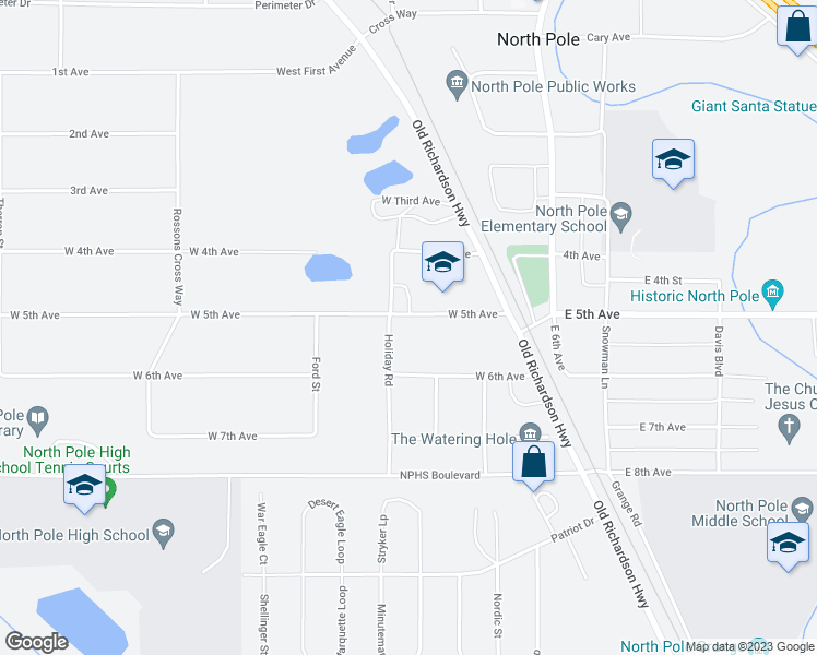 map of restaurants, bars, coffee shops, grocery stores, and more near 326 West 5th Avenue in North Pole