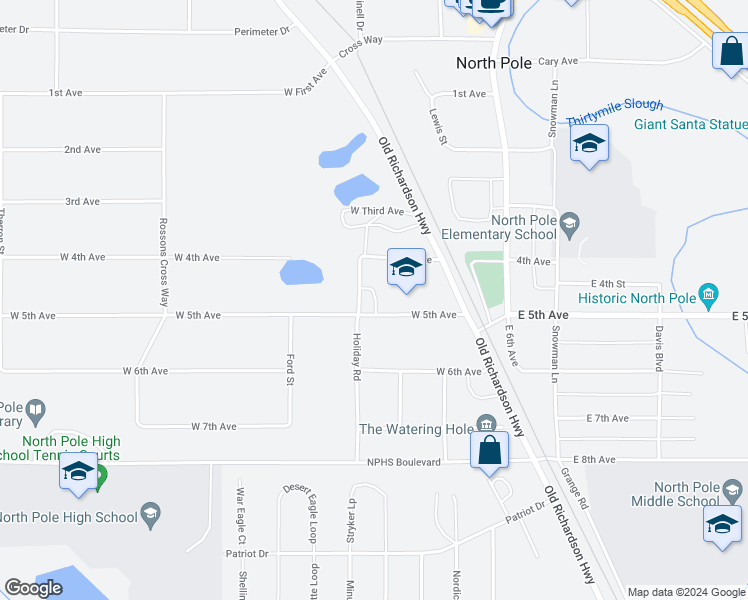 map of restaurants, bars, coffee shops, grocery stores, and more near 326 West 5th Avenue in North Pole