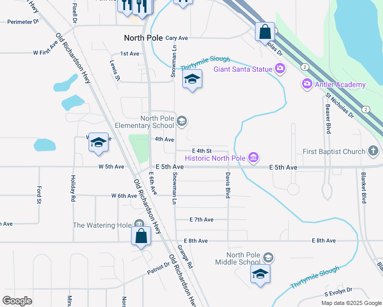 map of restaurants, bars, coffee shops, grocery stores, and more near in North Pole