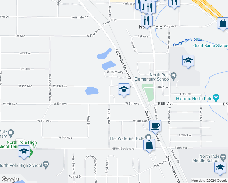 map of restaurants, bars, coffee shops, grocery stores, and more near 326 West 4th Avenue in North Pole