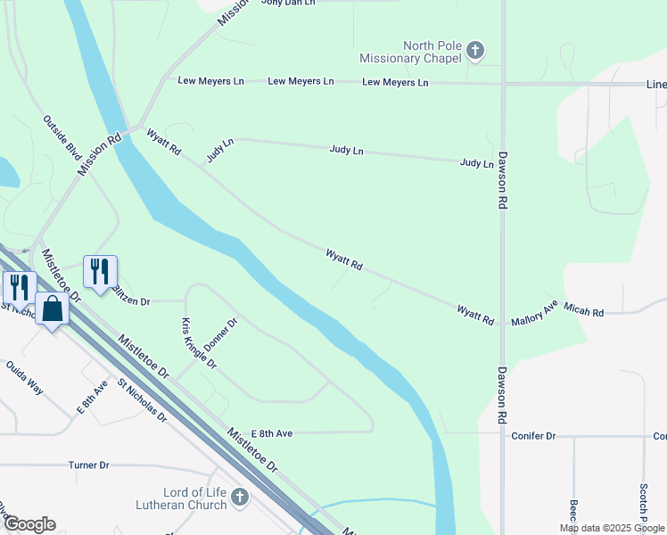 map of restaurants, bars, coffee shops, grocery stores, and more near 3221 Wyatt Road in North Pole