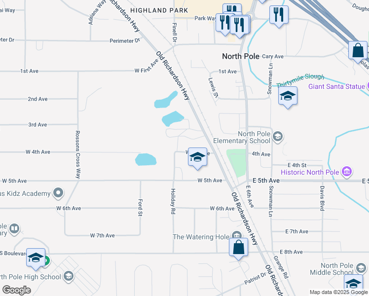 map of restaurants, bars, coffee shops, grocery stores, and more near 323 West 4th Avenue in North Pole