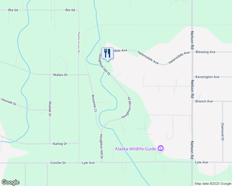 map of restaurants, bars, coffee shops, grocery stores, and more near 2569 Houghton Hill Drive in North Pole