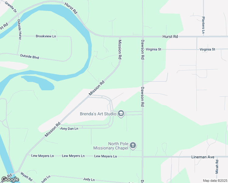 map of restaurants, bars, coffee shops, grocery stores, and more near 2394 Mission Road in North Pole