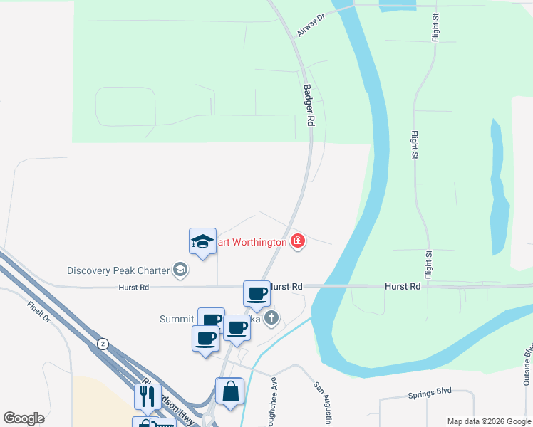 map of restaurants, bars, coffee shops, grocery stores, and more near 2945 Monk Court in North Pole