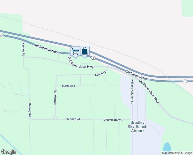 map of restaurants, bars, coffee shops, grocery stores, and more near 2445 Loomis Drive in North Pole