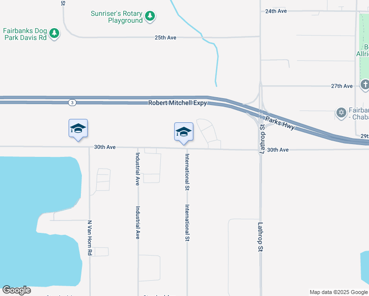 map of restaurants, bars, coffee shops, grocery stores, and more near 3002 International Street in Fairbanks