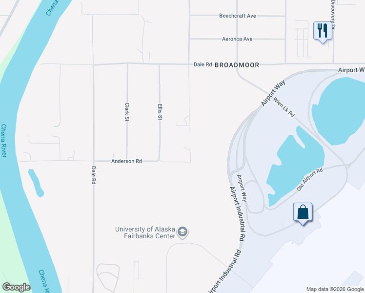 map of restaurants, bars, coffee shops, grocery stores, and more near 2580 Ravenwood Avenue in Fairbanks