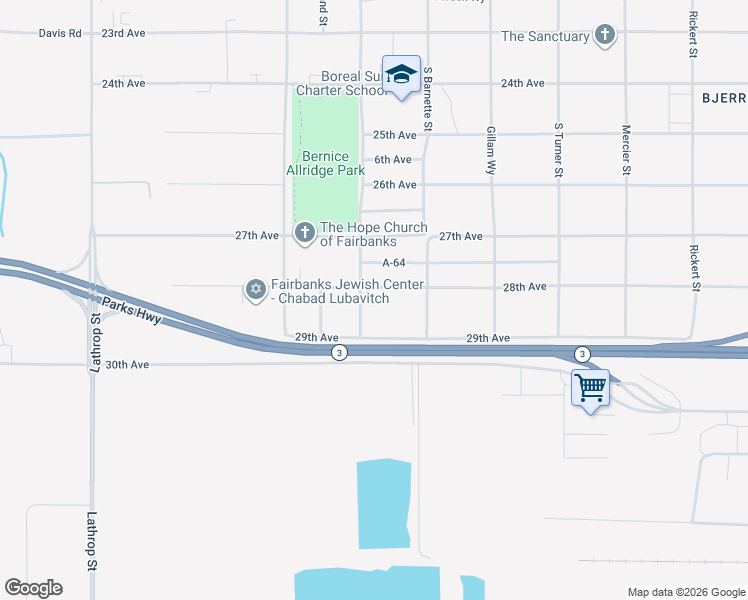 map of restaurants, bars, coffee shops, grocery stores, and more near 1212 29th Avenue in Fairbanks