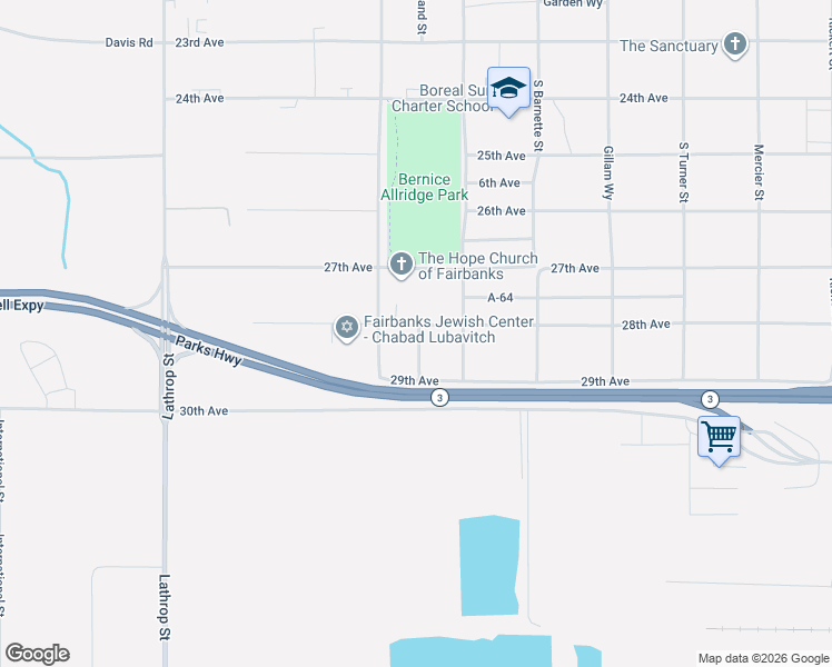 map of restaurants, bars, coffee shops, grocery stores, and more near 1309 28th Avenue in Fairbanks