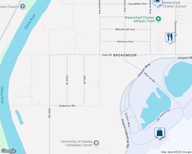map of restaurants, bars, coffee shops, grocery stores, and more near 2520 Ravenwood Avenue in Fairbanks