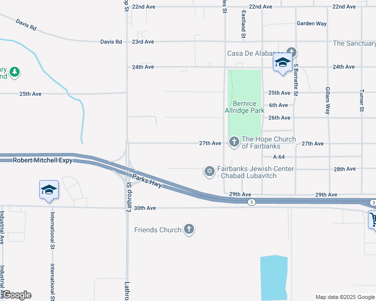 map of restaurants, bars, coffee shops, grocery stores, and more near 1503 27th Avenue in Fairbanks