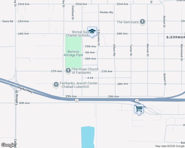 map of restaurants, bars, coffee shops, grocery stores, and more near 1216 27th Avenue in Fairbanks