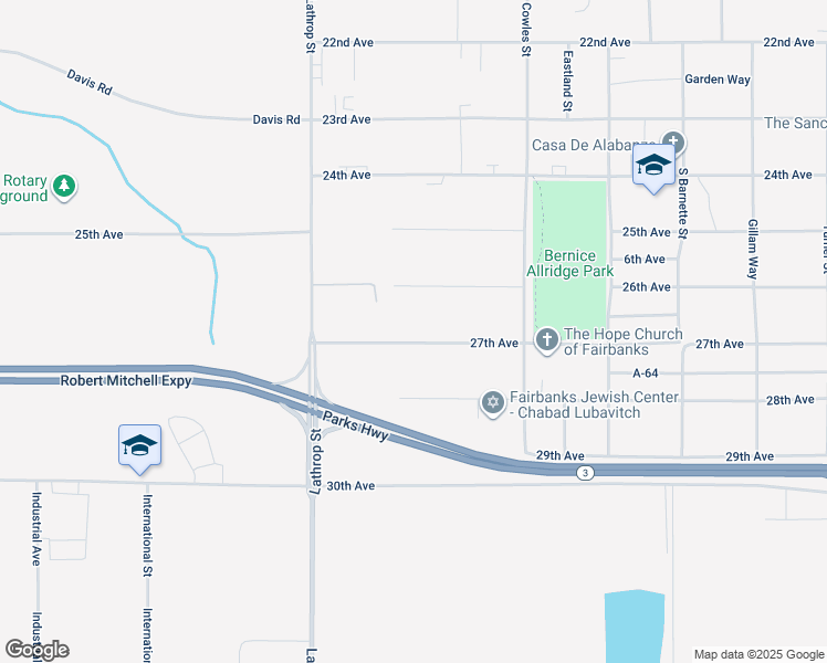 map of restaurants, bars, coffee shops, grocery stores, and more near 1512 27th Avenue in Fairbanks