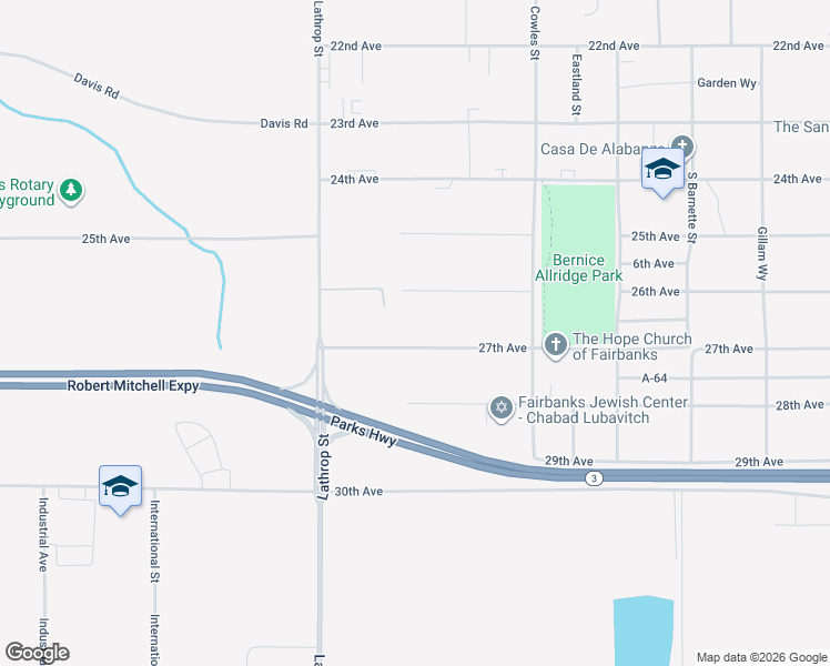 map of restaurants, bars, coffee shops, grocery stores, and more near 1514 27th Avenue in Fairbanks