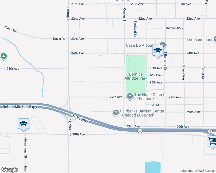 map of restaurants, bars, coffee shops, grocery stores, and more near 1503 27th Avenue in Fairbanks