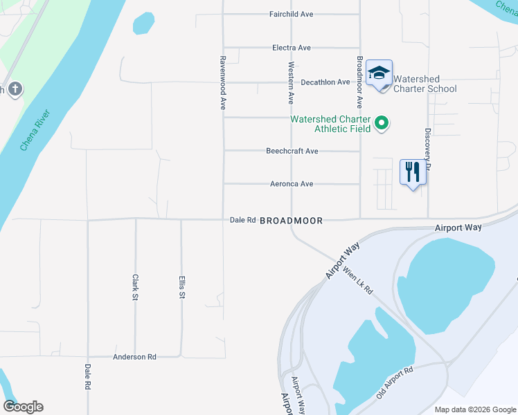 map of restaurants, bars, coffee shops, grocery stores, and more near 5250 Dale Road in Fairbanks