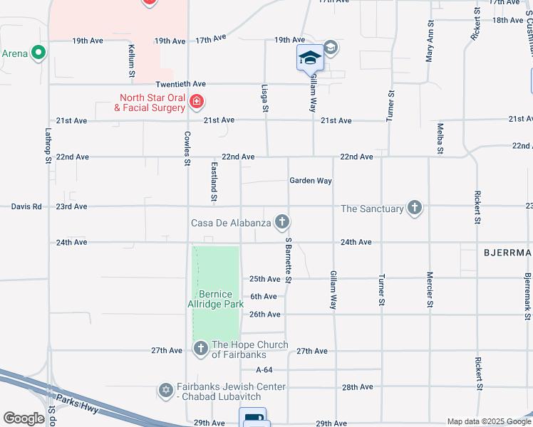 map of restaurants, bars, coffee shops, grocery stores, and more near 1216 24th Avenue in Fairbanks