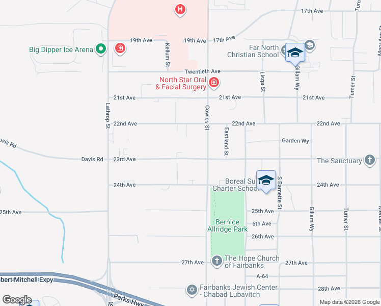 map of restaurants, bars, coffee shops, grocery stores, and more near 1441 22nd Avenue in Fairbanks