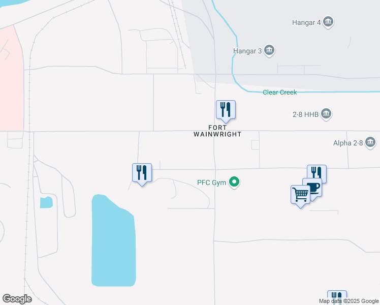 map of restaurants, bars, coffee shops, grocery stores, and more near Meridian Road in Fairbanks