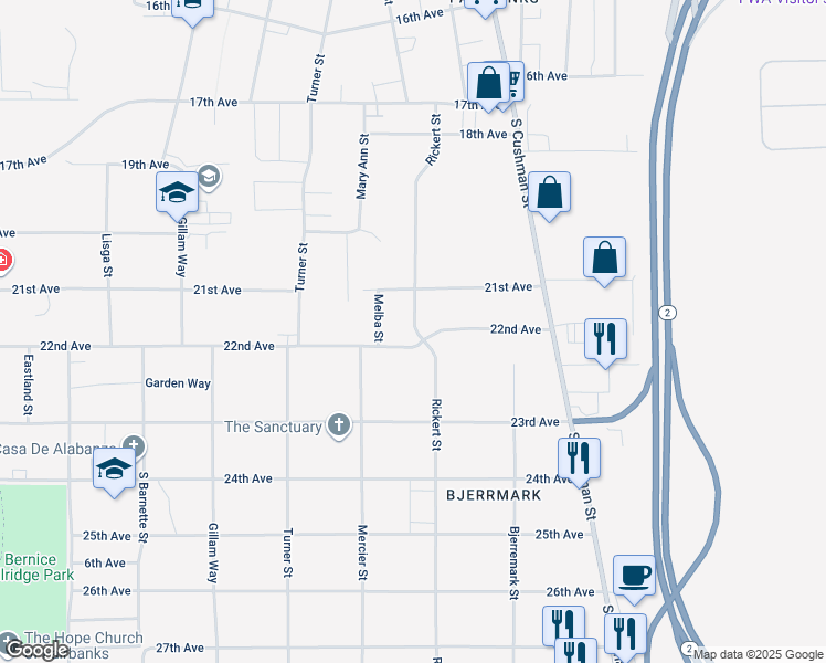 map of restaurants, bars, coffee shops, grocery stores, and more near 823 22nd Avenue in Fairbanks
