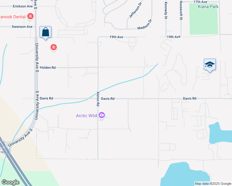map of restaurants, bars, coffee shops, grocery stores, and more near 3344 Davis Road in Fairbanks