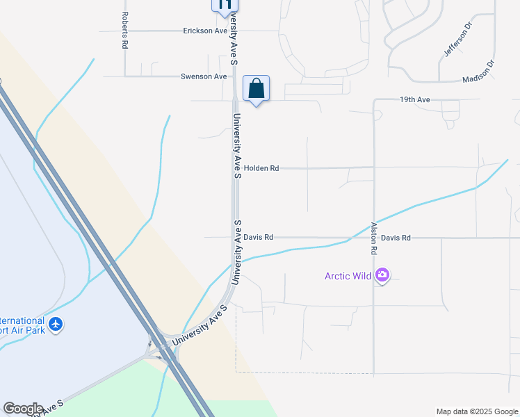 map of restaurants, bars, coffee shops, grocery stores, and more near 2173 University Avenue South in Fairbanks