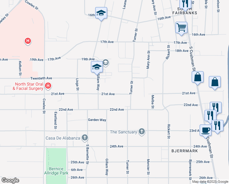map of restaurants, bars, coffee shops, grocery stores, and more near 918 21st Avenue in Fairbanks