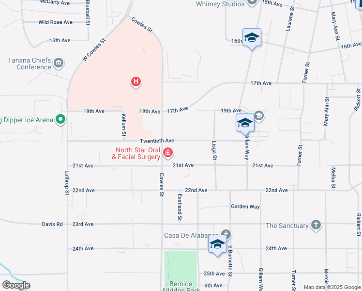 map of restaurants, bars, coffee shops, grocery stores, and more near 1303 20th Avenue in Fairbanks