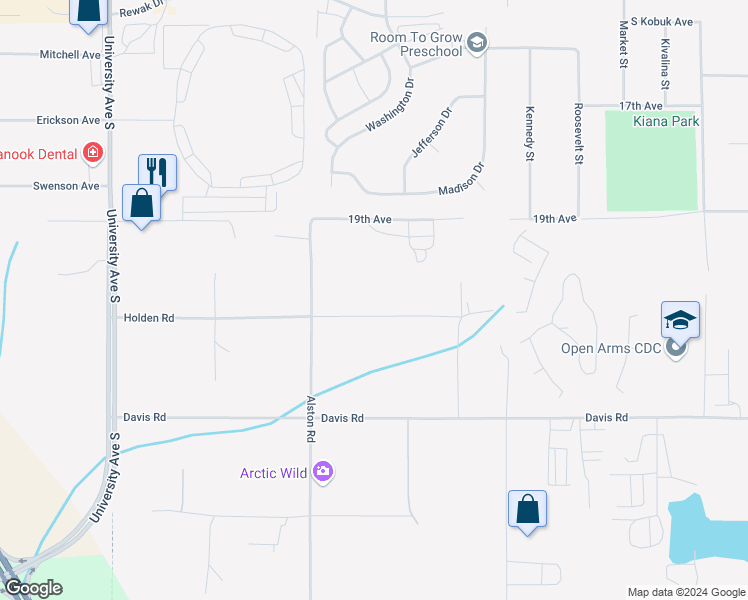 map of restaurants, bars, coffee shops, grocery stores, and more near 3330 Holden Road in Fairbanks