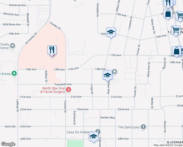 map of restaurants, bars, coffee shops, grocery stores, and more near 1930 Lisga St in Fairbanks