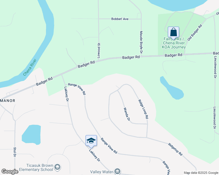 map of restaurants, bars, coffee shops, grocery stores, and more near 779 Ridge Loop Road in North Pole